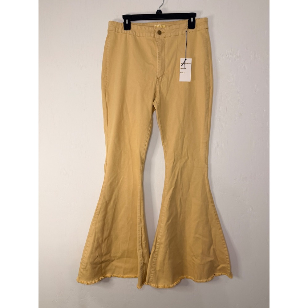 NEW Home Folk Khaki Tan High Waisted Bell Bottom Flare Pants Jeans KHAKI Size 14